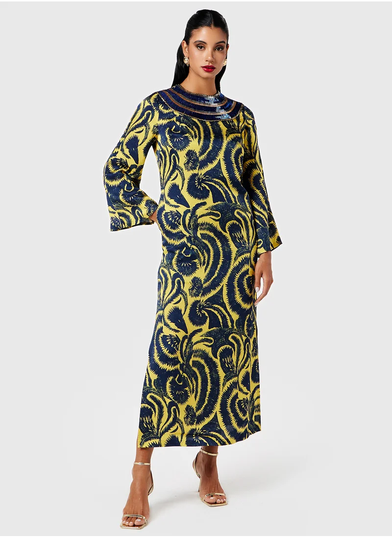 ثريدز باي اجوني Embellished Neck Printed Kaftan