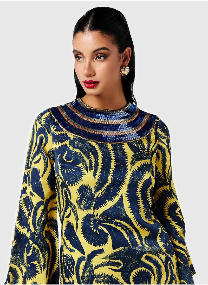 Threadz by Ajooni Embellished Neck Printed Kaftan