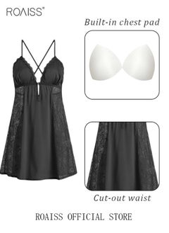 roaiss 2 Piece Nightgown Set Women's Sweet Halter Nightdress Lace Lingerie Sleepwear Home Dress Set Romantic Elegant Pajamas Ladies Spring Autumn Robe Loungewear  - Image 3