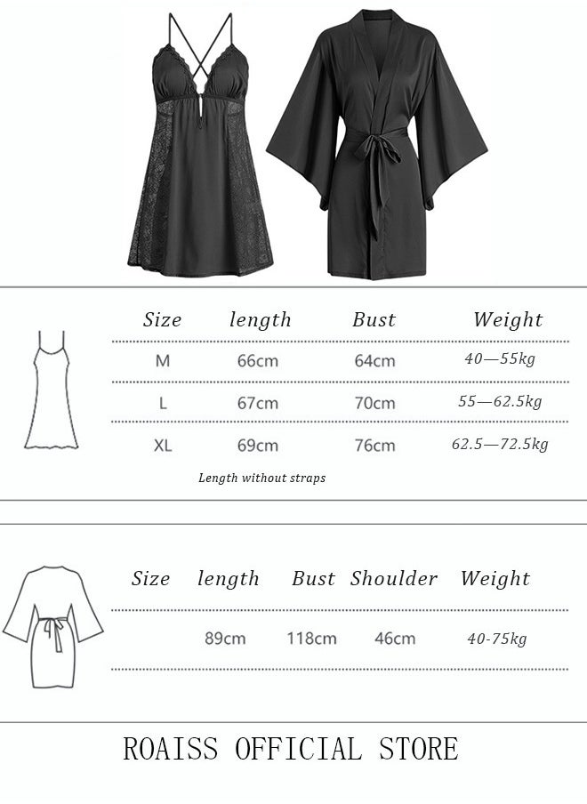roaiss - 2 Piece Nightgown Set Women's Sweet Halter Nightdress Lace Lingerie Sleepwear Home Dress Set Romantic Elegant Pajamas Ladies Spring Autumn Robe Loungewear - Image 1