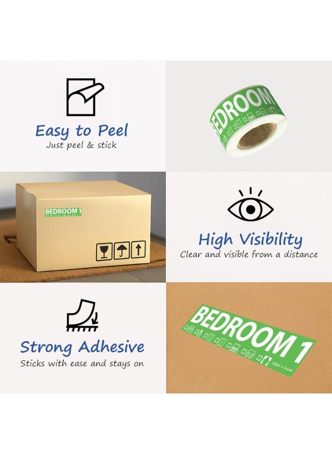 250 ملصق نقل للمنزل لغرفة نوم واحدة - 50 ملصق لكل غرفة، 5 لفات بألوان مختلفة - يشمل ملصق "خوازيق" - للصناديق والمواد والخزانة - Image 3