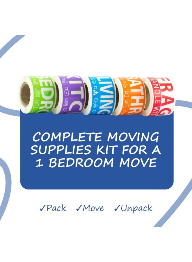 250 ملصق نقل للمنزل لغرفة نوم واحدة - 50 ملصق لكل غرفة، 5 لفات بألوان مختلفة - يشمل ملصق "خوازيق" - للصناديق والمواد والخزانة - Image 4