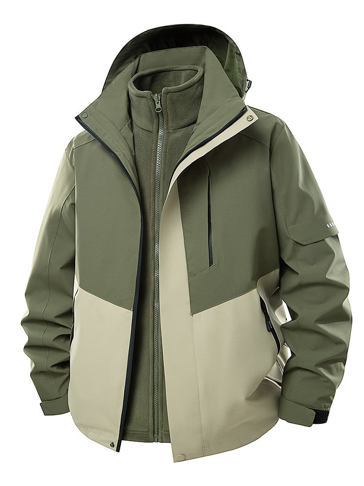 Men''s and women''s jacket fleece-lined thickened two-piece three-in-one waterproof breathable mountaineering ski suit printable LOG - Image 2