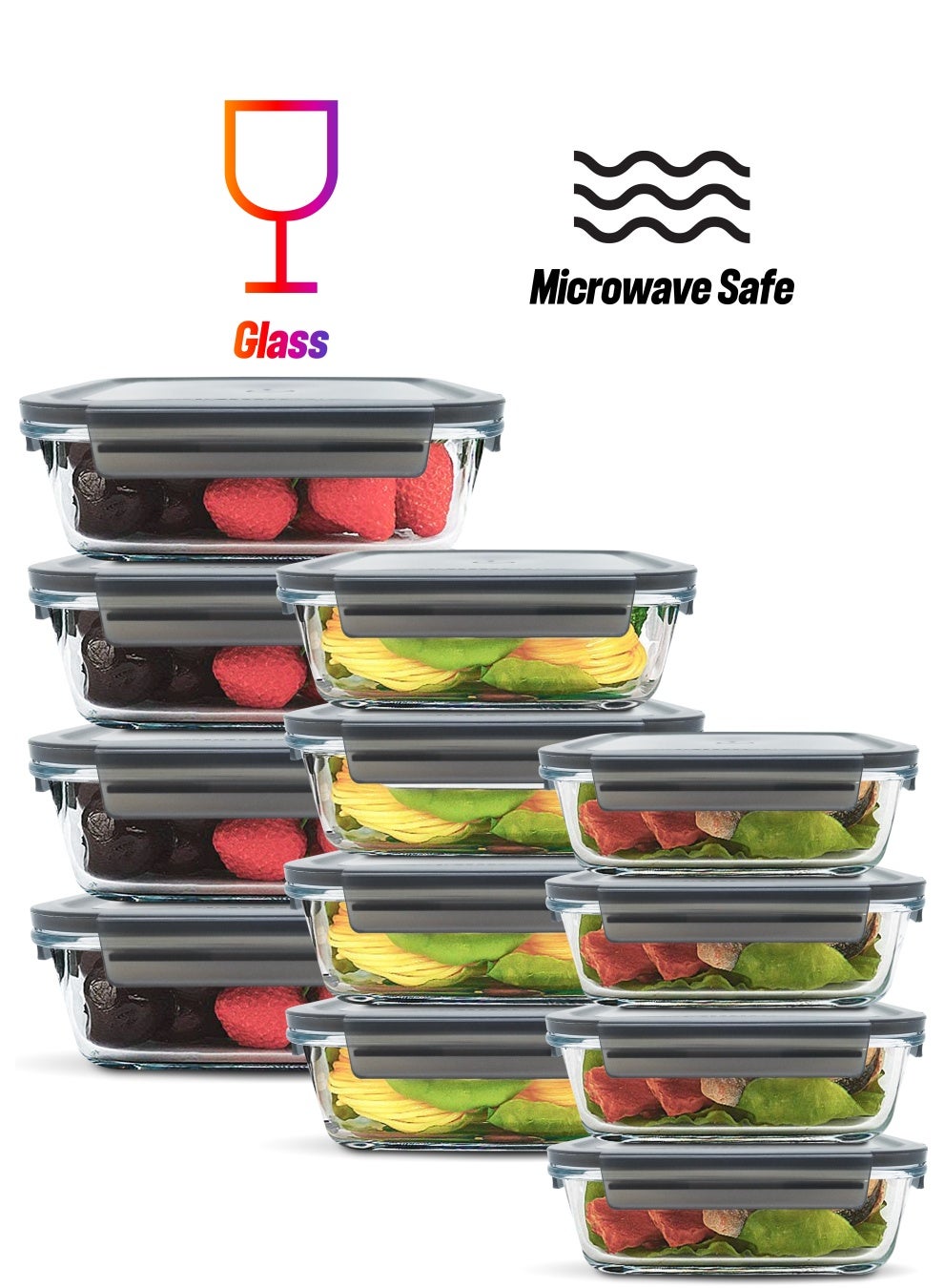 MAMATOONS 12 Pack Glass Meal Prep Containers With Leakproof Locking Lids Glass Food Storage Containers