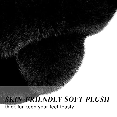 Parlovable Women's Cross Band Slippers Fuzzy Soft House Slippers Plush Furry Warm Cozy Open Toe Fluffy Home Shoes Comfy Indoor Outdoor Slip On Breathable Black 9-10 - Image 2
