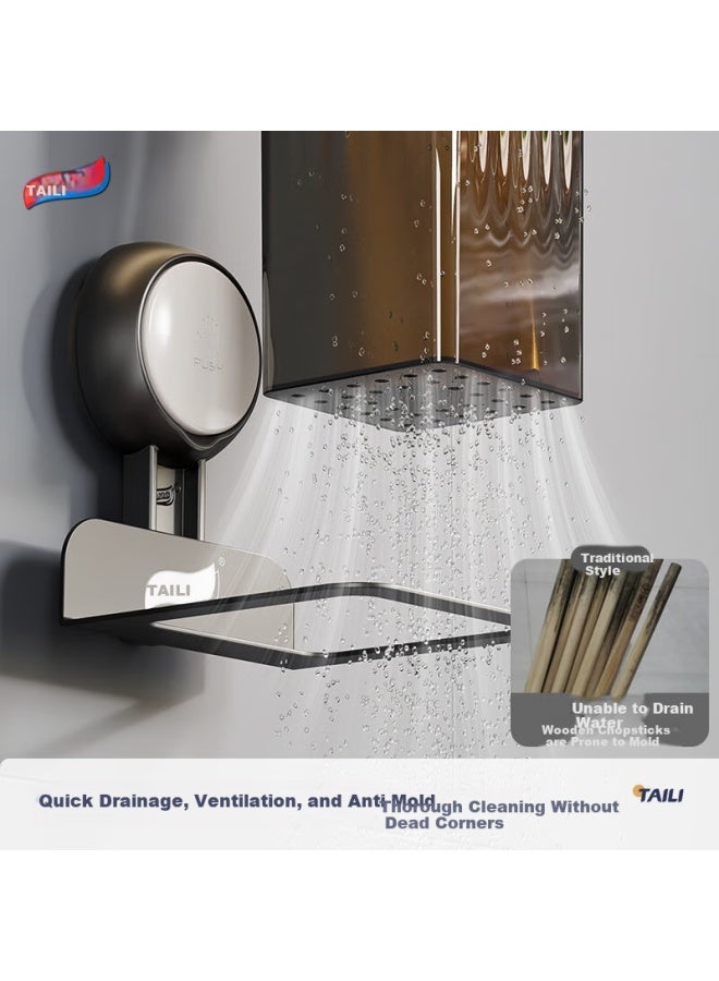 Taili Powerful Suction Cup Chopsticks Storage Box Kitchen Organizer Chopstick Holder Chopstick Tube Draining Chopstick Cage Wall-Mounted - Image 4