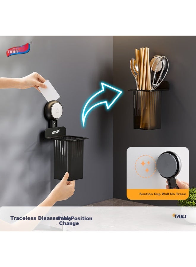 Taili Powerful Suction Cup Chopsticks Storage Box Kitchen Organizer Chopstick Holder Chopstick Tube Draining Chopstick Cage Wall-Mounted - Image 5