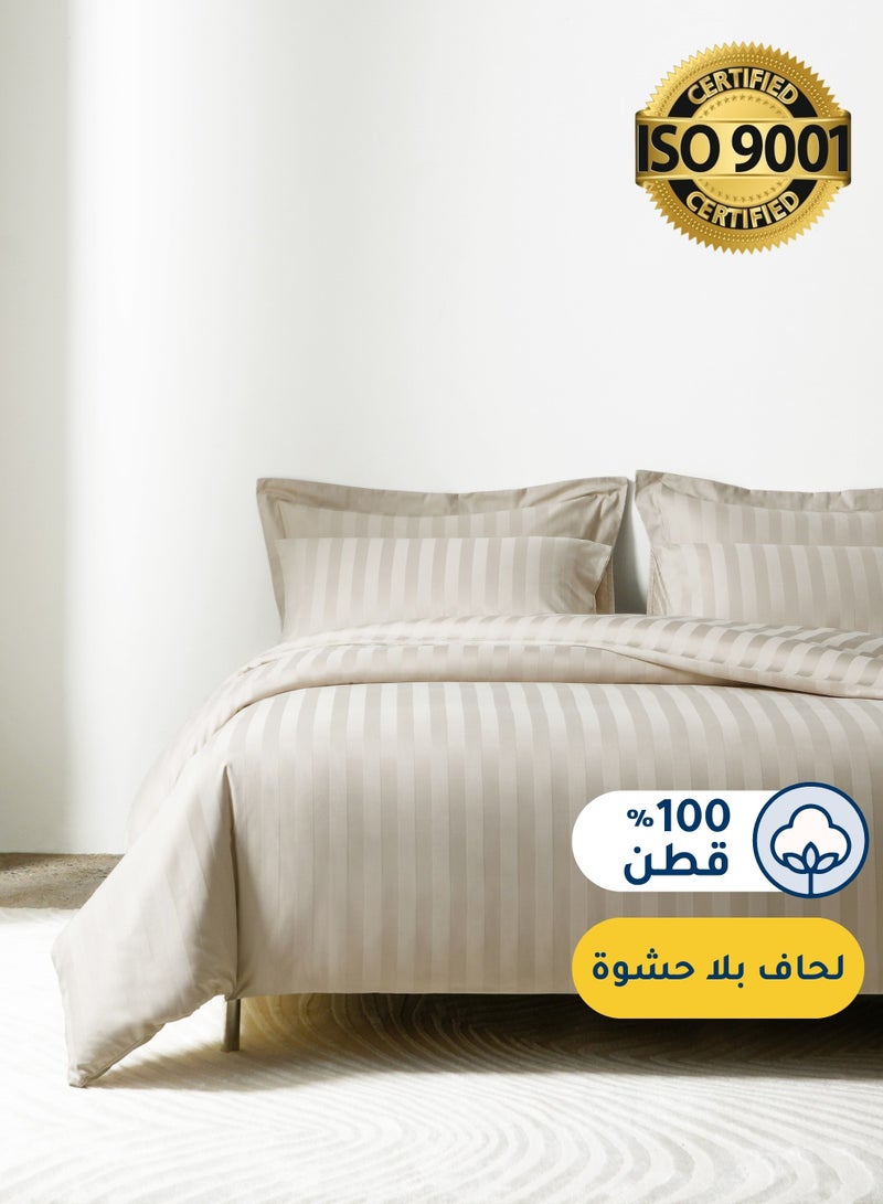 Master Home Textile Cotton Hotel Duvet Cover Sets, Fits 120 cm x 200 cm Size Bed, 4 Pcs Single Size, Hotel Stripe Pattern - Image 1