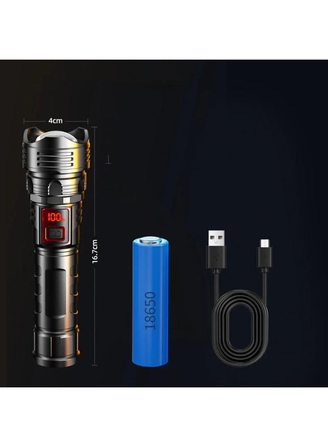 3500LM LED Flashlight Super Bright Rechargeable Portable Ultra Power Torch Lamp Retractable Digital Zoom Hand Light For Camping Outdoor