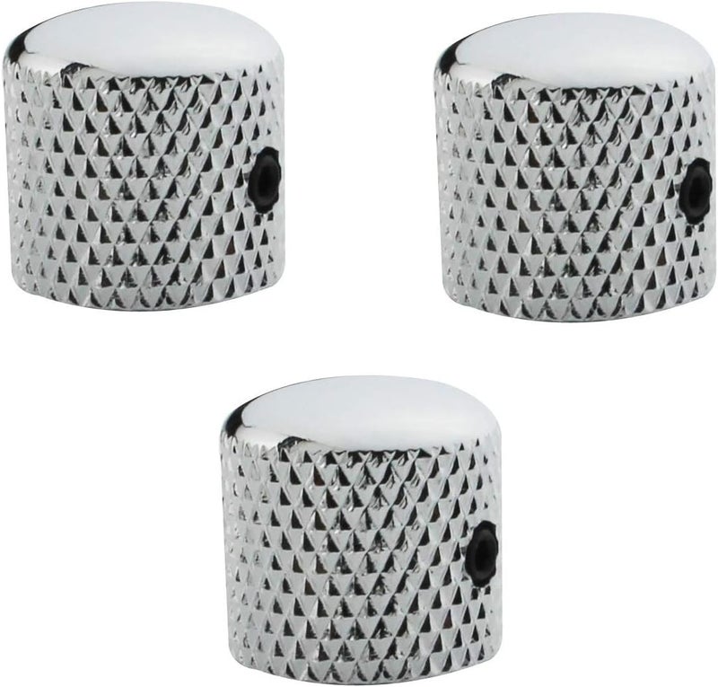 3Pcs Guitar Control Knobs with 6mm (0.24") Dia. Shaft Pots with Adjust Wrench - Copper Dome Tuning Potentiometer Knob with Hole Replacement for Electric Guitar or Precision Bass (Chrome)