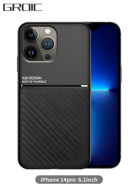 IPhone 14 Pro Case 6.1 Inch Soft TPU Bumper Flexible [Shock Absorption] [Carbon Fiber Texture] Magnetic Design Anti Fingerprint Protective Phone Cover