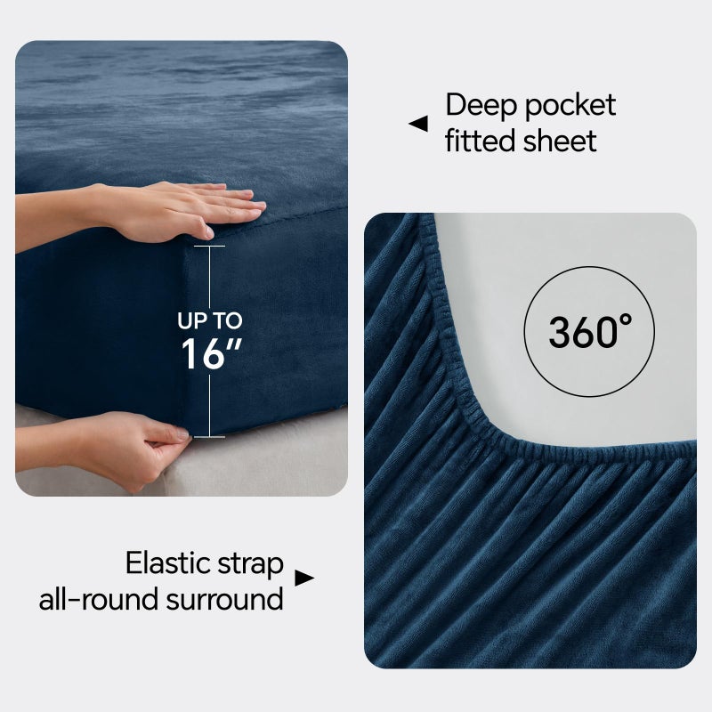 BEDELITE Flannel Sheets Queen Size Navy - Super Soft Fleece Sheets Set Fluffy Extra Plush, 4 Piece(Include Fitted Sheet, Flat Sheet, 2 Pillowcases) - Image 4