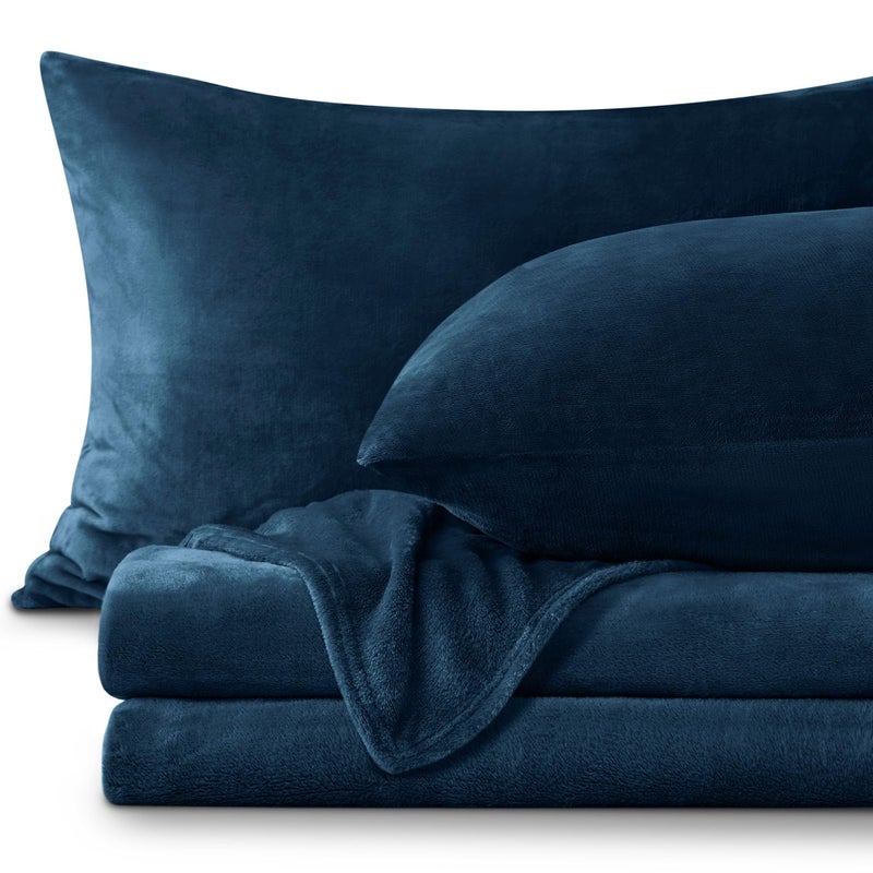 BEDELITE Flannel Sheets Queen Size Navy - Super Soft Fleece Sheets Set Fluffy Extra Plush, 4 Piece(Include Fitted Sheet, Flat Sheet, 2 Pillowcases) - Image 1
