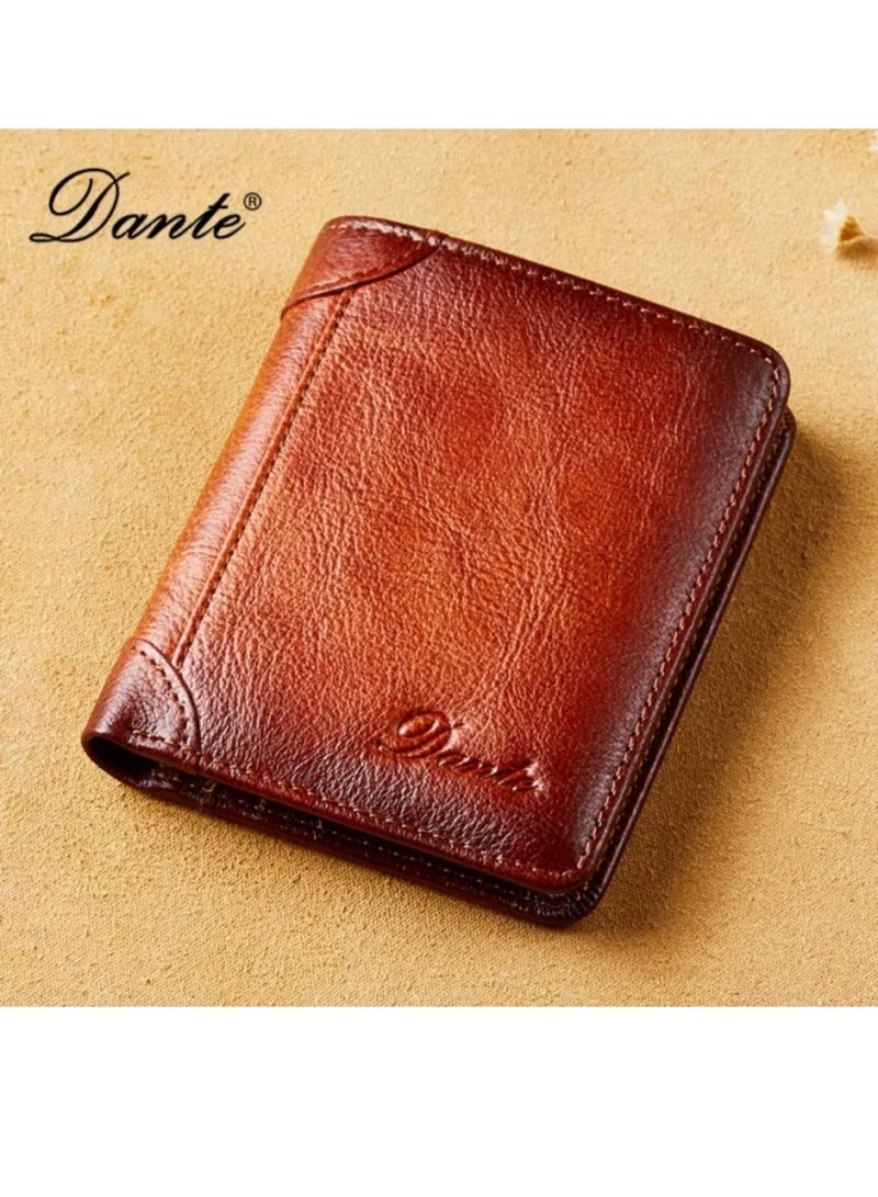 دانتي Men's Leather RFID Anti-theft Vertical Wallet (Yellow-Brown) - Image 1