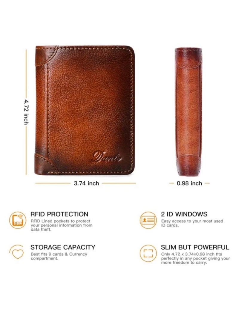 دانتي Men's Leather RFID Anti-theft Vertical Wallet (Yellow-Brown) - Image 2