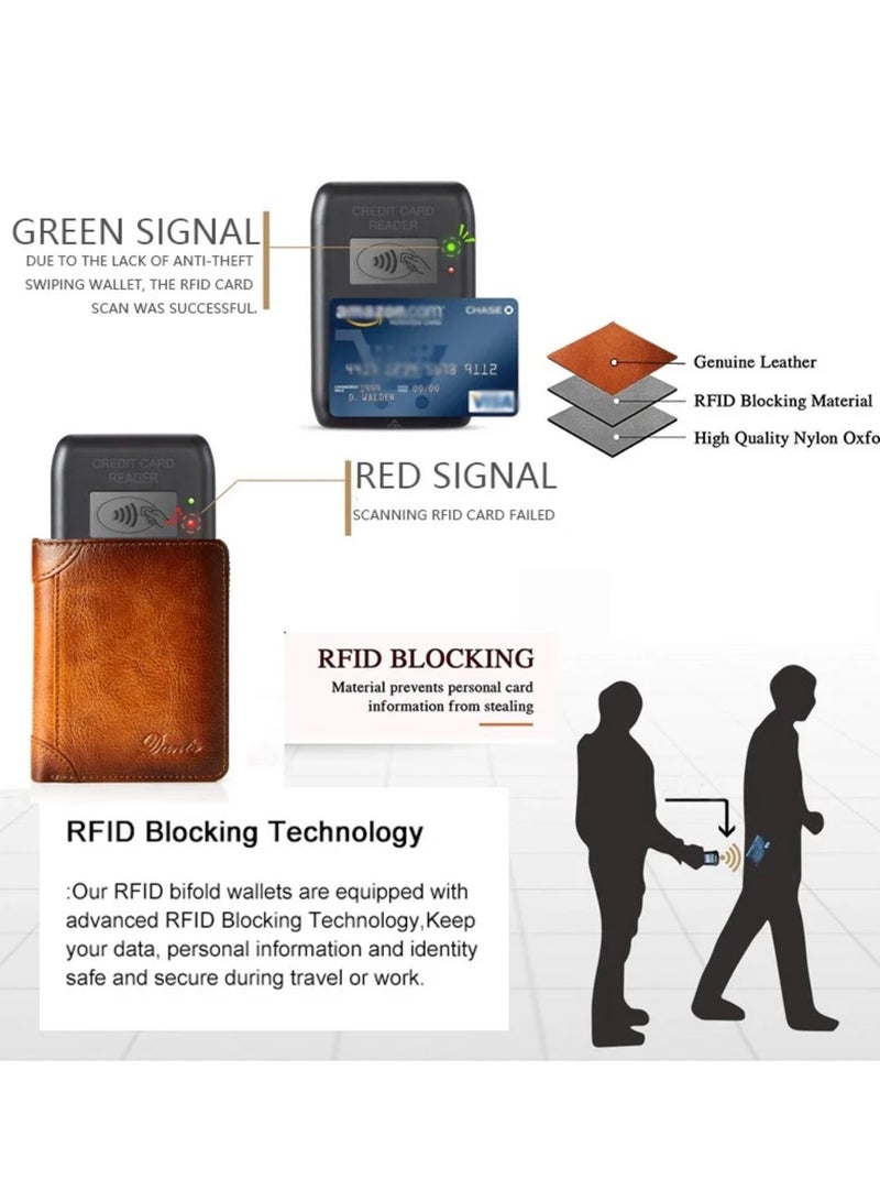 دانتي Men's Leather RFID Anti-theft Vertical Wallet (Yellow-Brown) - Image 5