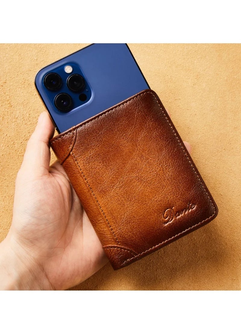 دانتي Men's Leather RFID Anti-theft Vertical Wallet (Yellow-Brown) - Image 4