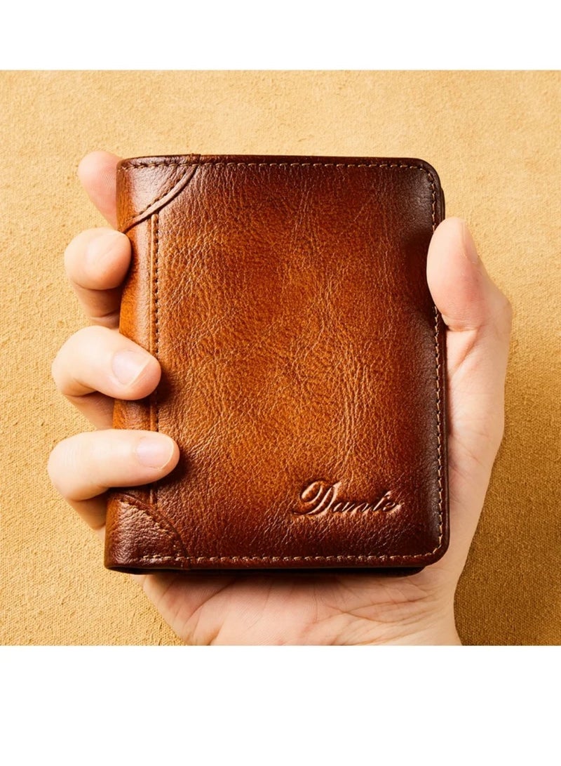 دانتي Men's Leather RFID Anti-theft Vertical Wallet (Yellow-Brown) - Image 3