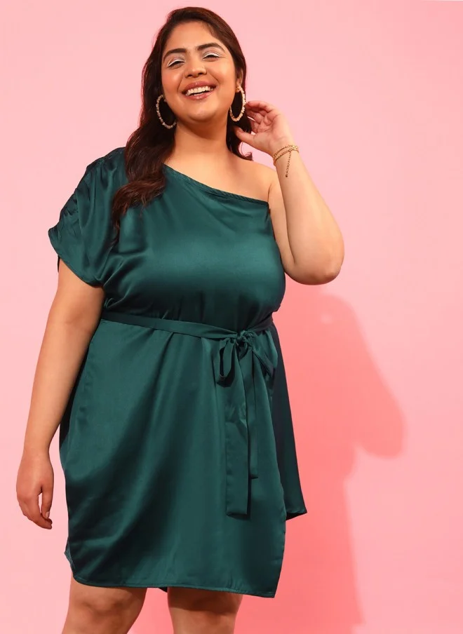 CURVY STREET One Shoulder Satin Dress for Women