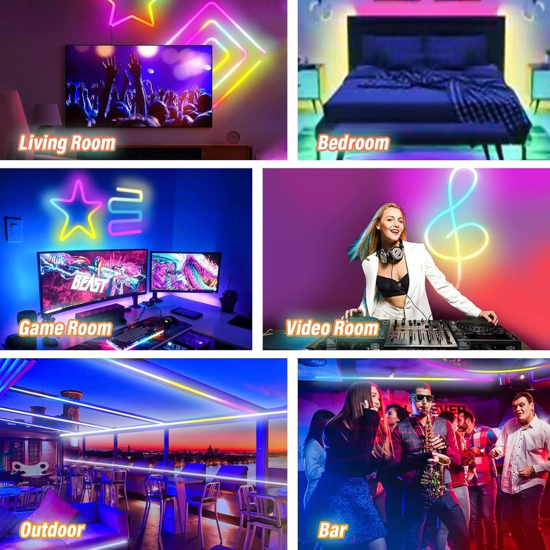 Sisliya Sisliya Led Neon Rope Lights Flexible Led Rope LightsMultiple ModesIP67 Outdoor RGB Neon Lights WaterproofMusic Sync Gaming Led Neon Strip Lights for Bedroom Indoor3 Meters  - Image 2