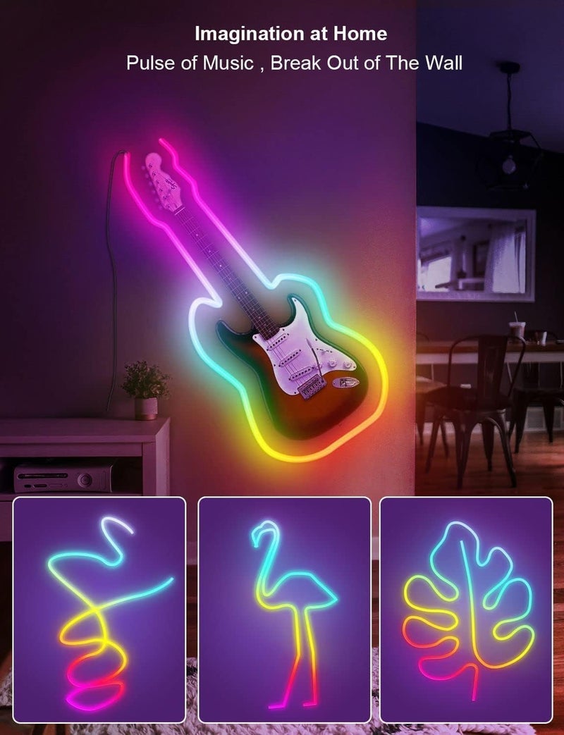 Sisliya Sisliya Led Neon Rope Lights Flexible Led Rope LightsMultiple ModesIP67 Outdoor RGB Neon Lights WaterproofMusic Sync Gaming Led Neon Strip Lights for Bedroom Indoor3 Meters  - Image 4