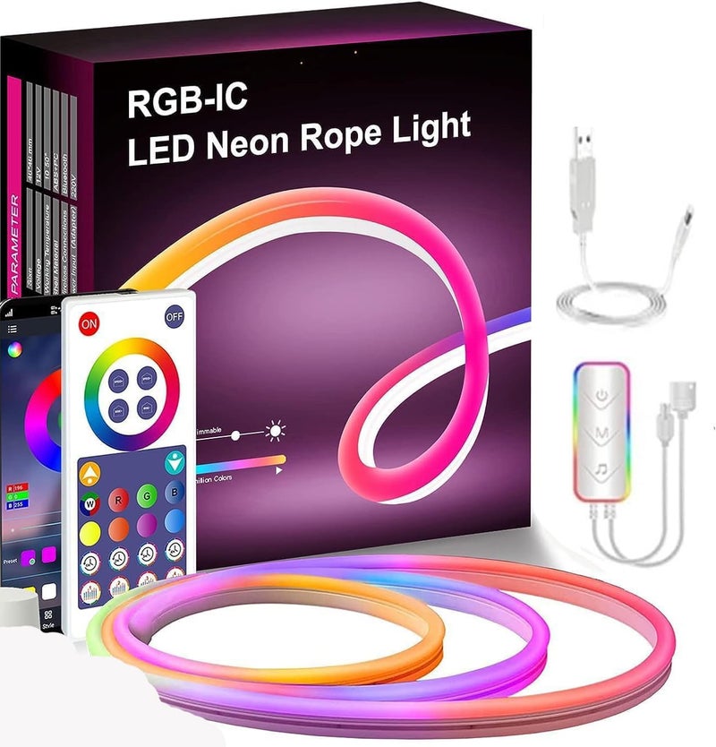 Sisliya Sisliya Led Neon Rope Lights Flexible Led Rope LightsMultiple ModesIP67 Outdoor RGB Neon Lights WaterproofMusic Sync Gaming Led Neon Strip Lights for Bedroom Indoor3 Meters  - Image 1