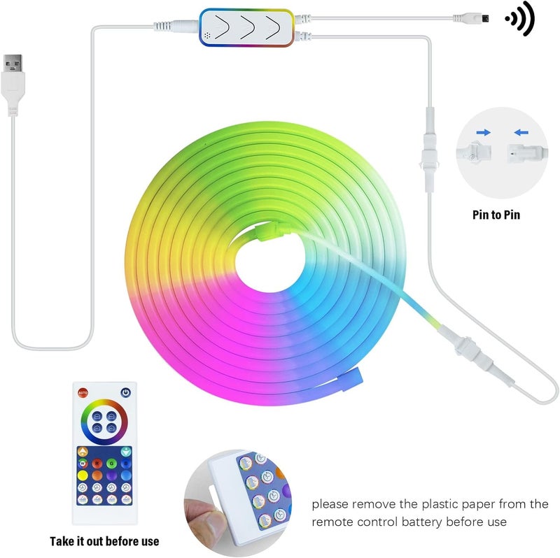Sisliya Sisliya Led Neon Rope Lights Flexible Led Rope LightsMultiple ModesIP67 Outdoor RGB Neon Lights WaterproofMusic Sync Gaming Led Neon Strip Lights for Bedroom Indoor3 Meters  - Image 5