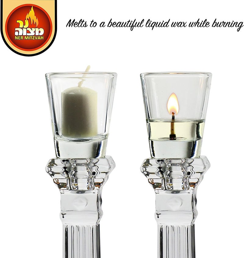 Ner Mitzvah Neironim Glass Shabbos Candle Holders with Unscented Wax Candles - 2 Pack - Image 4