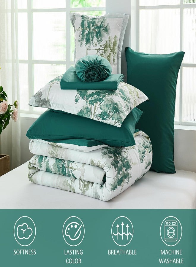 Dinjoy Queen Comforter Set, 7 Piece Comforter Set Queen, White Queen Size Bed Sets, Queen Sheet Set with Comforter, Flower Bedding Sets with Comforter, Fitted & Flat Sheets, Pillowcases & Pillow Shams - Image 3