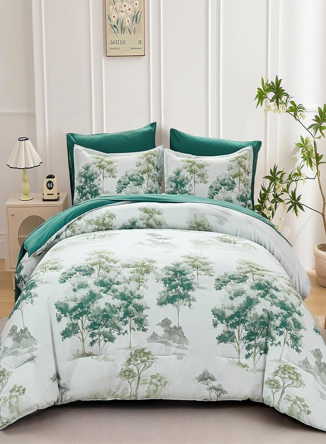 Dinjoy Queen Comforter Set, 7 Piece Comforter Set Queen, White Queen Size Bed Sets, Queen Sheet Set with Comforter, Flower Bedding Sets with Comforter, Fitted & Flat Sheets, Pillowcases & Pillow Shams - Image 2