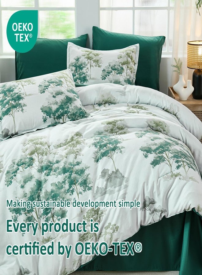 Dinjoy Queen Comforter Set, 7 Piece Comforter Set Queen, White Queen Size Bed Sets, Queen Sheet Set with Comforter, Flower Bedding Sets with Comforter, Fitted & Flat Sheets, Pillowcases & Pillow Shams - Image 4