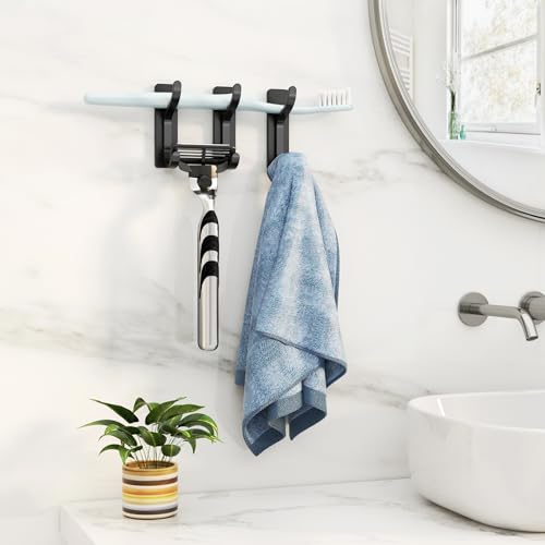 pickpiff Adhesive Wall Coat Hooks - Heavy Duty Stick-On Door Hanger, Black Metal Hook for Hanging Towel,Purse, Robe, Backpack, Jacket, Clothes - for Bathroom,Dorm, Closet, Kitchen - 4 Pack - Image 3