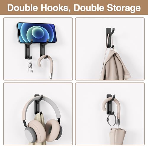 pickpiff Adhesive Wall Coat Hooks - Heavy Duty Stick-On Door Hanger, Black Metal Hook for Hanging Towel,Purse, Robe, Backpack, Jacket, Clothes - for Bathroom,Dorm, Closet, Kitchen - 4 Pack - Image 4