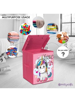 PrettyKrafts PrettyKrafts Foldable Storage Box with Lids,Large Fabric Storage Cube Toy Boxes Basket with 2 Handles for Wardrobe, Shelf Bedroom Office Nursery Playroom Toys 30 x 30 x 40 cm Set of 1-Pink  - Image 3