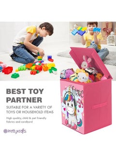 PrettyKrafts PrettyKrafts Foldable Storage Box with Lids,Large Fabric Storage Cube Toy Boxes Basket with 2 Handles for Wardrobe, Shelf Bedroom Office Nursery Playroom Toys 30 x 30 x 40 cm Set of 1-Pink  - Image 2