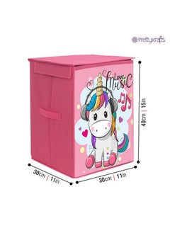 PrettyKrafts PrettyKrafts Foldable Storage Box with Lids,Large Fabric Storage Cube Toy Boxes Basket with 2 Handles for Wardrobe, Shelf Bedroom Office Nursery Playroom Toys 30 x 30 x 40 cm Set of 1-Pink  - Image 4