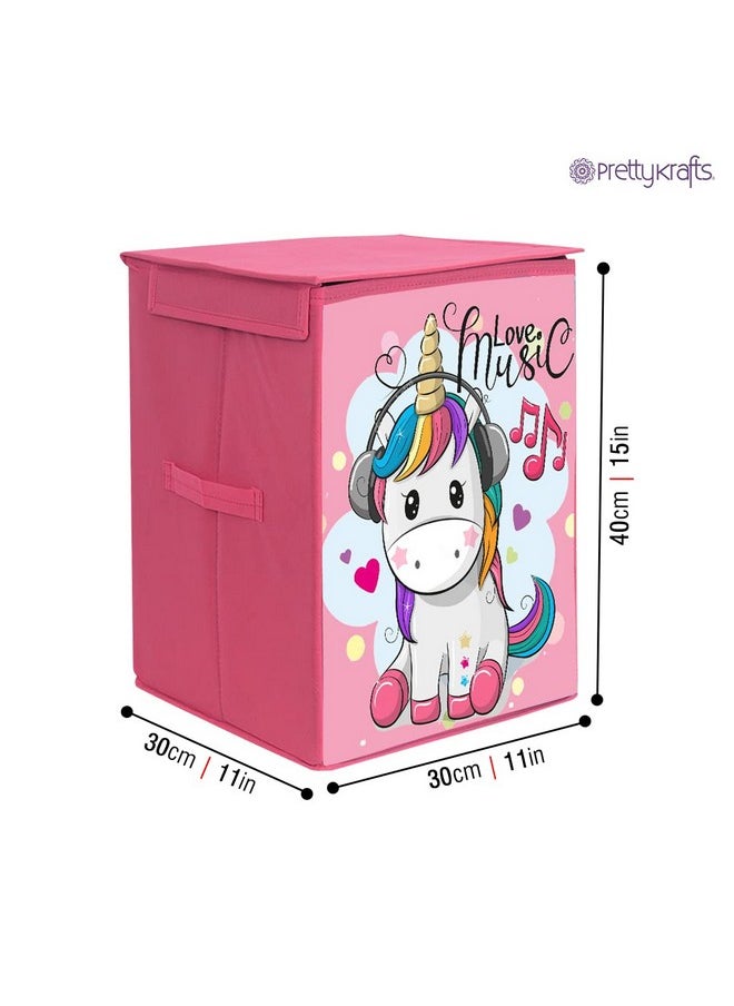PrettyKrafts PrettyKrafts Foldable Storage Box with Lids,Large Fabric Storage Cube Toy Boxes Basket with 2 Handles for Wardrobe, Shelf Bedroom Office Nursery Playroom Toys 30 x 30 x 40 cm Set of 1-Pink  - Image 4