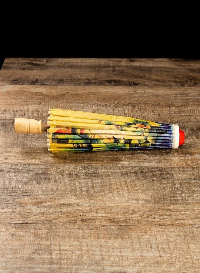 Asian Home Rainproof Handmade Chinese Oiled Paper Umbrella Parasol 33" Peony and Butterfly, Yellow - Image 4