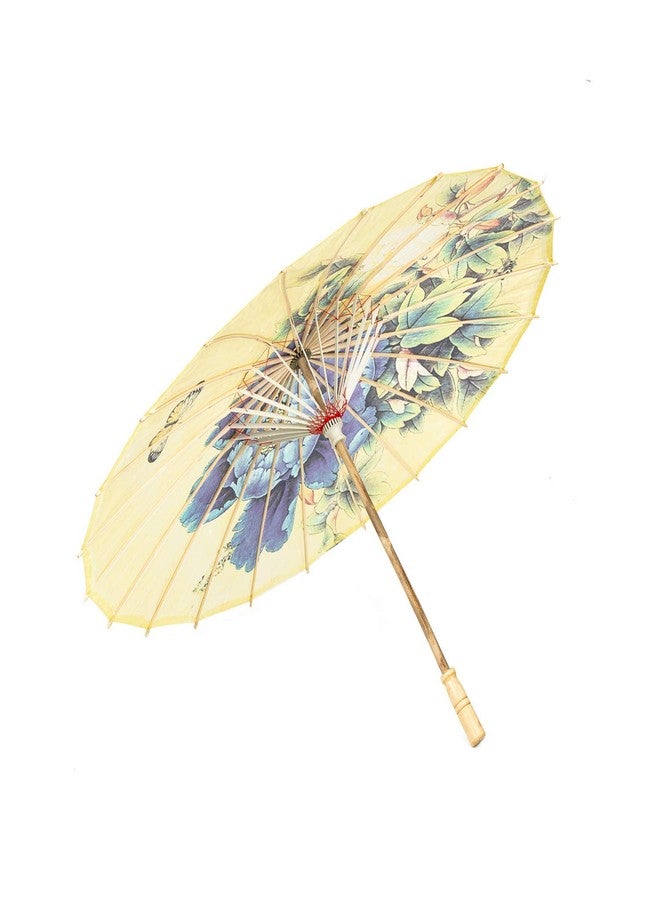 Asian Home Rainproof Handmade Chinese Oiled Paper Umbrella Parasol 33" Peony and Butterfly, Yellow - Image 1