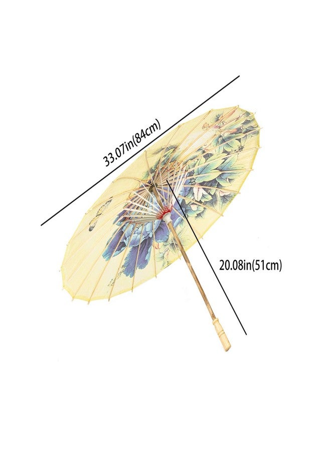 Asian Home Rainproof Handmade Chinese Oiled Paper Umbrella Parasol 33" Peony and Butterfly, Yellow - Image 5