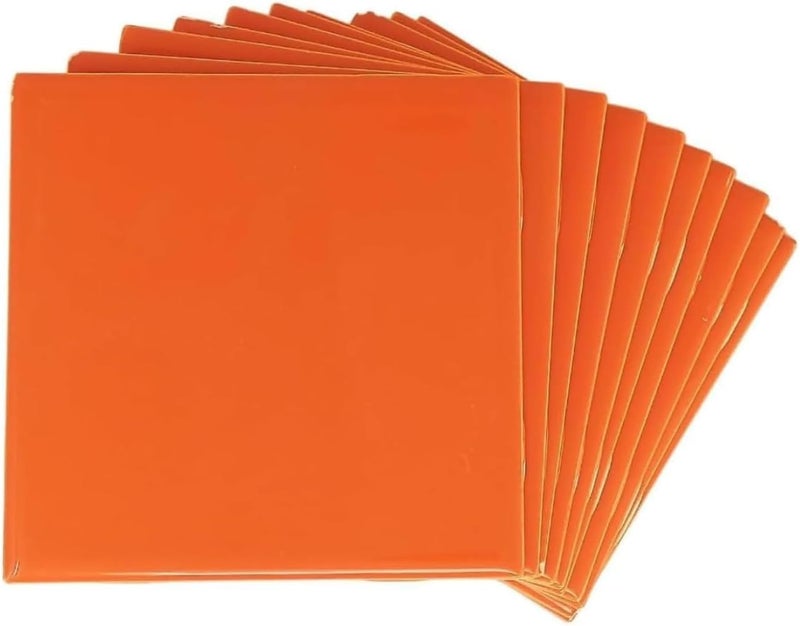 Tenedos 4 in Ceramic Tile Gloss 4 1/4" Box of 10 Pieces for Bathroom Wall and Kitchen Backsplash by – Glossy Finish, Classic Look (Orange) - Image 1