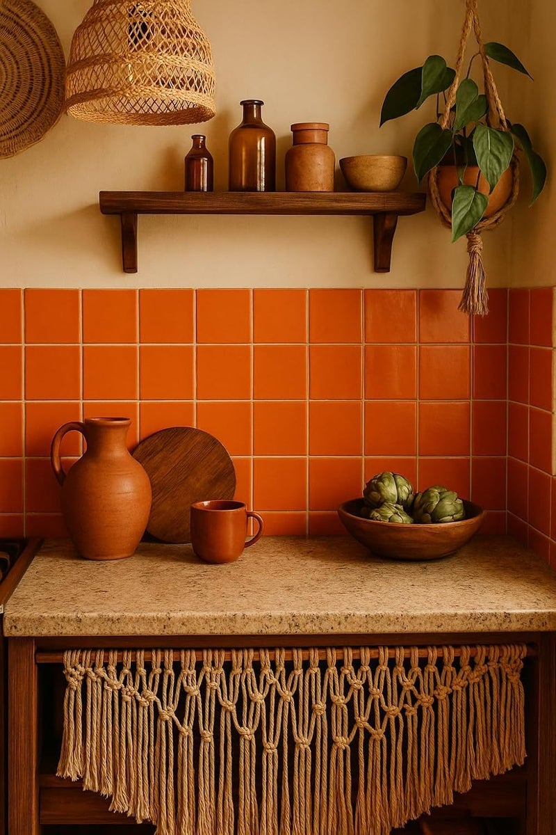 Tenedos 4 in Ceramic Tile Gloss 4 1/4" Box of 10 Pieces for Bathroom Wall and Kitchen Backsplash by – Glossy Finish, Classic Look (Orange) - Image 2