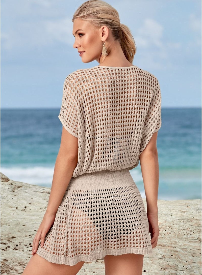 Loquat Solid Color Cut-Out Beach Blouse Beige - Image 2