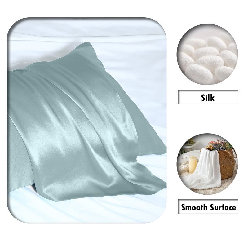 Suatien Mulberry Silk Pillowcase for Hair and Skin Silk Pillow Cases with Hidden Zipper Soft Smooth Cooling Silk Satin Pillow Cases for Sleeping Haze Blue-2 Pack Standardï¼ˆ20"X 26"ï¼‰ - Image 2