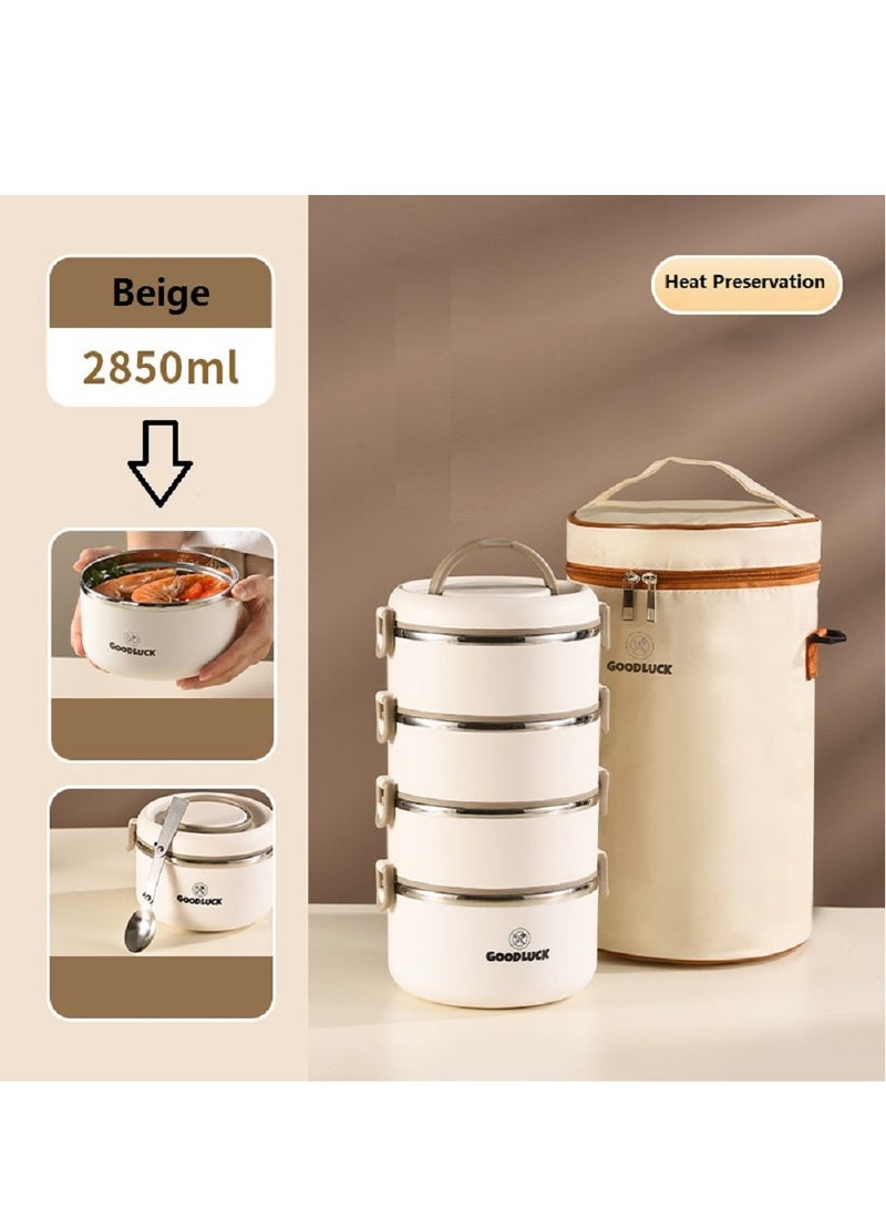 McDou Bento Box Adult Lunch Box, Stackable Lunch Box Containers for Adults, Leak-Proof Lunchbox for Dining Out, Work, Picnic - BPA-Free, Microwave/Food-Safe Materials, 4 Storey Beige - Image 1