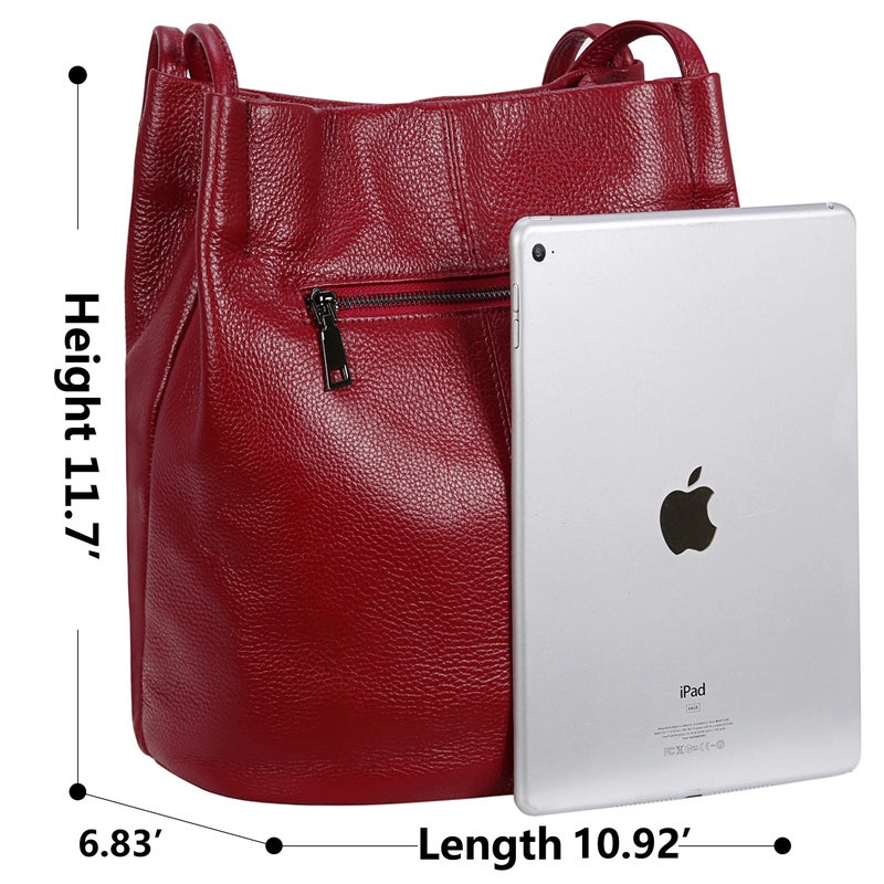 Iswee Soft Leather Tote Red Leather Handbags for Women Shoulder Bag Extra Large Purses Ladies Bag Hobo Handbags Satchel (Wine Lichee) - Image 4