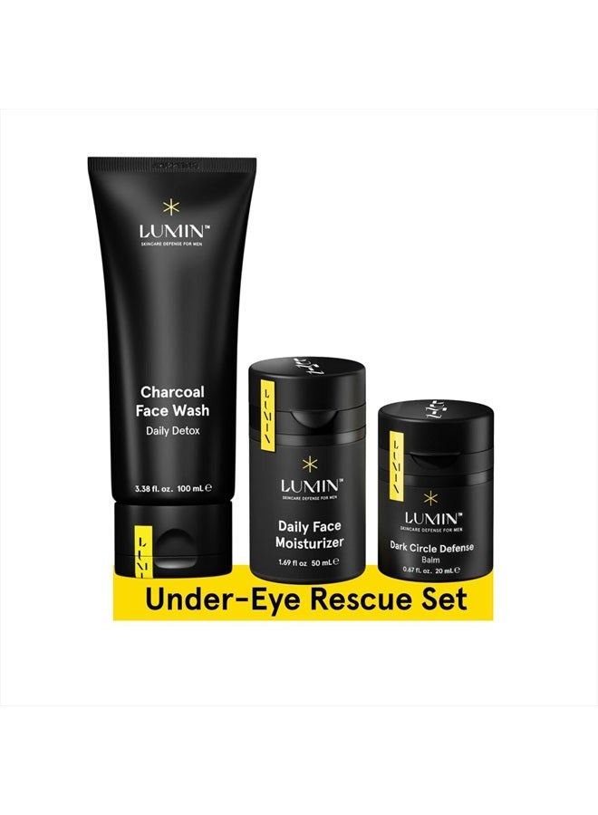 LUMIN No Baggage Trio - A skincare kit, Includes: Charcoal Face Wash Daily Detox, Daily Face Moisturizer & Dark Circle Defense Balm, Ideal for fine lines & dark circles, Suitable for all skin types - Image 1