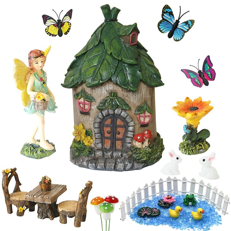 BangBangDa Miniature Fairy Garden Accessories Outdoor  Garden Small Fairies Figurines Kit Fairy House Table Chair Set Birthday Gardening Gifts for Girl Boy Mother Girlfriend