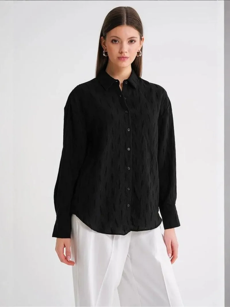 Mixray Black Mixray Textured Poplin Shirt for Women | Best Price UAE