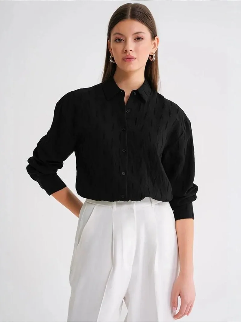 Mixray Black Mixray Textured Poplin Shirt for Women | Best Price UAE
